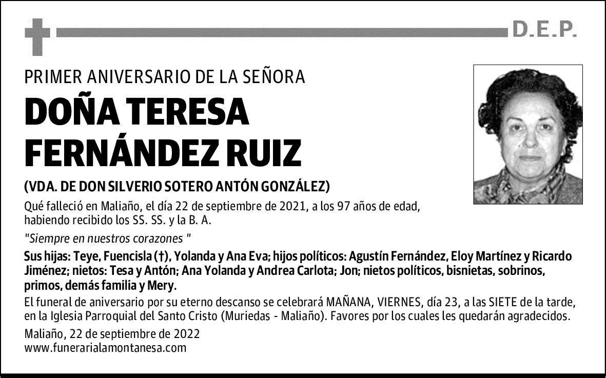 DOÑA TERESA FERNÁNDEZ RUIZ