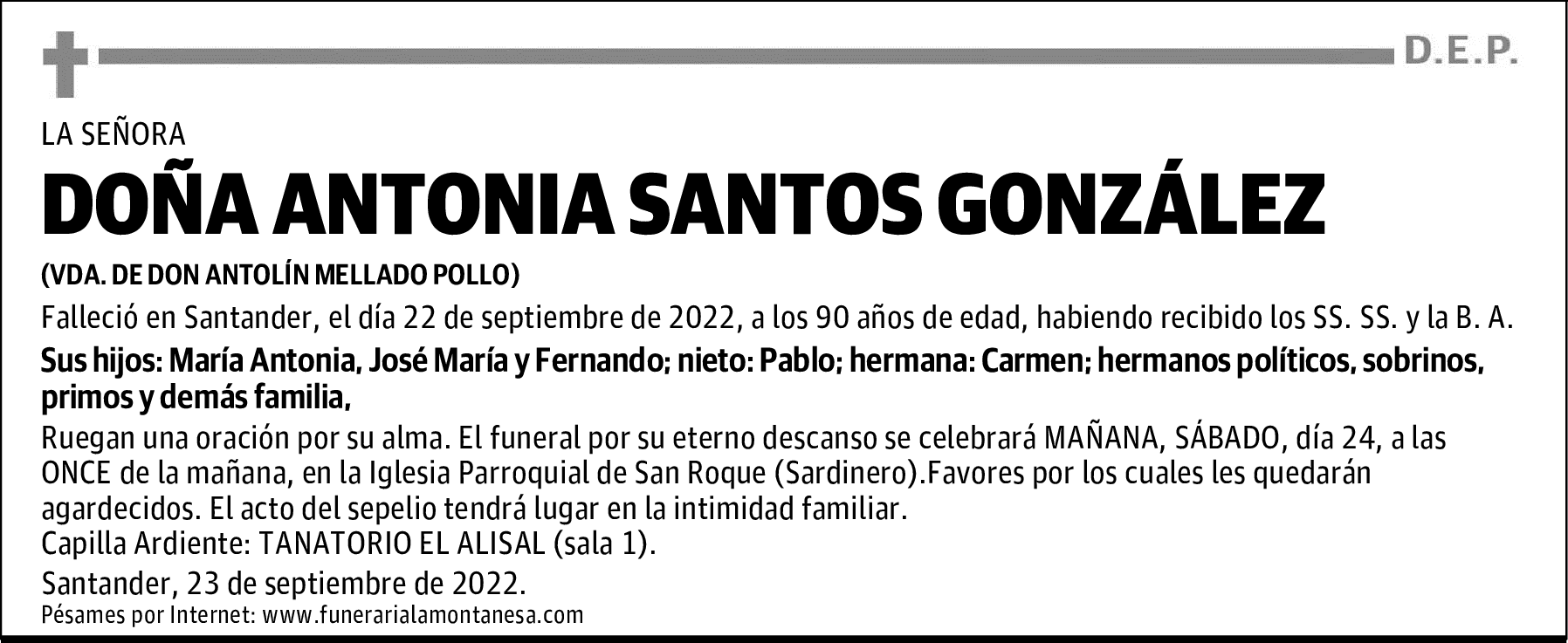 DOÑA ANTONIA SANTOS GONZÁLEZ