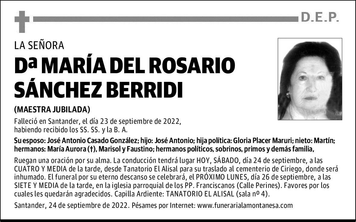 DOÑA MARÍA DEL ROSARIO SÁNCHEZ BERRIDI