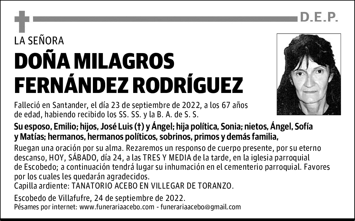 DOÑA MILAGROS FERNÁNDEZ RODRÍGUEZ