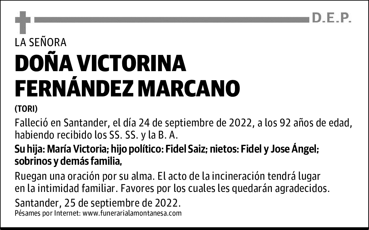 DOÑA VICTORINA FERNÁNDEZ MARCANO