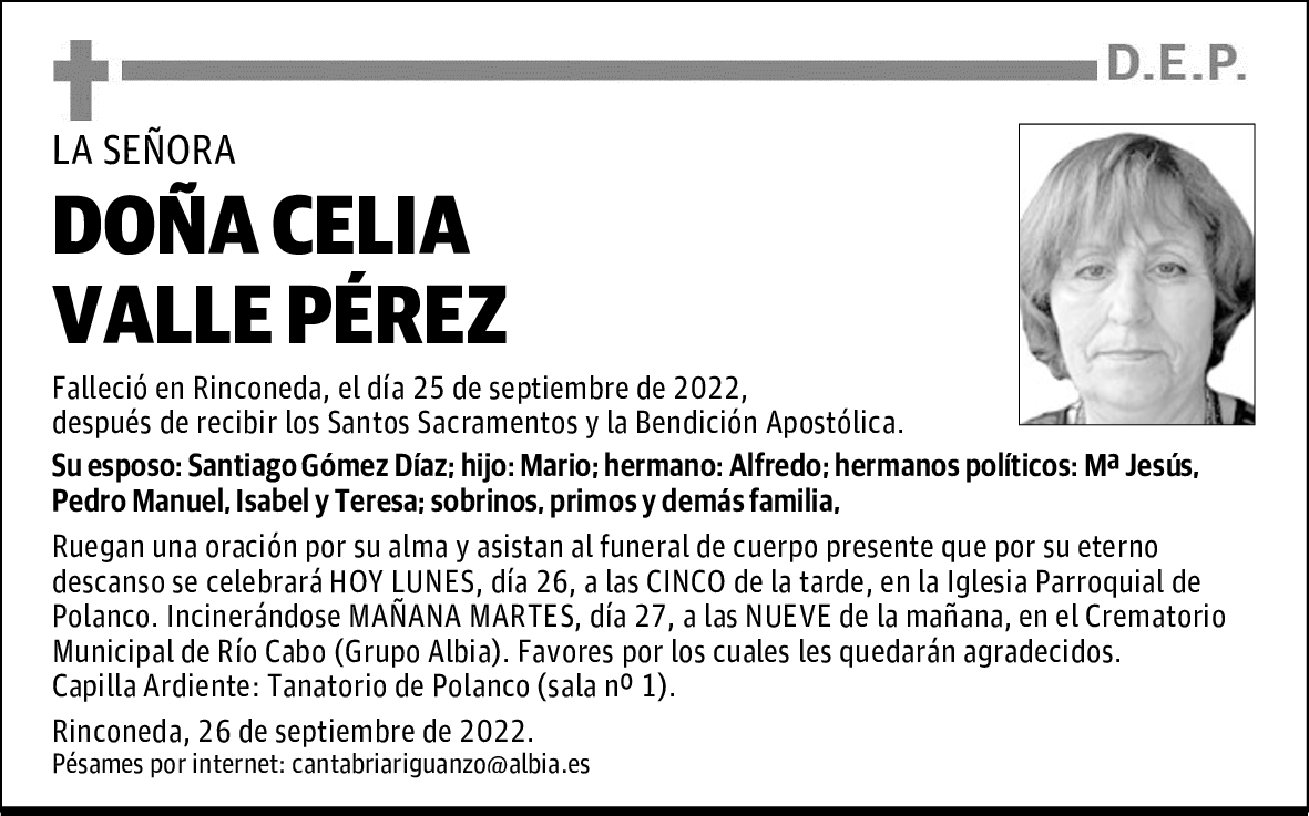 DOÑA CELIA VALLE PÉREZ