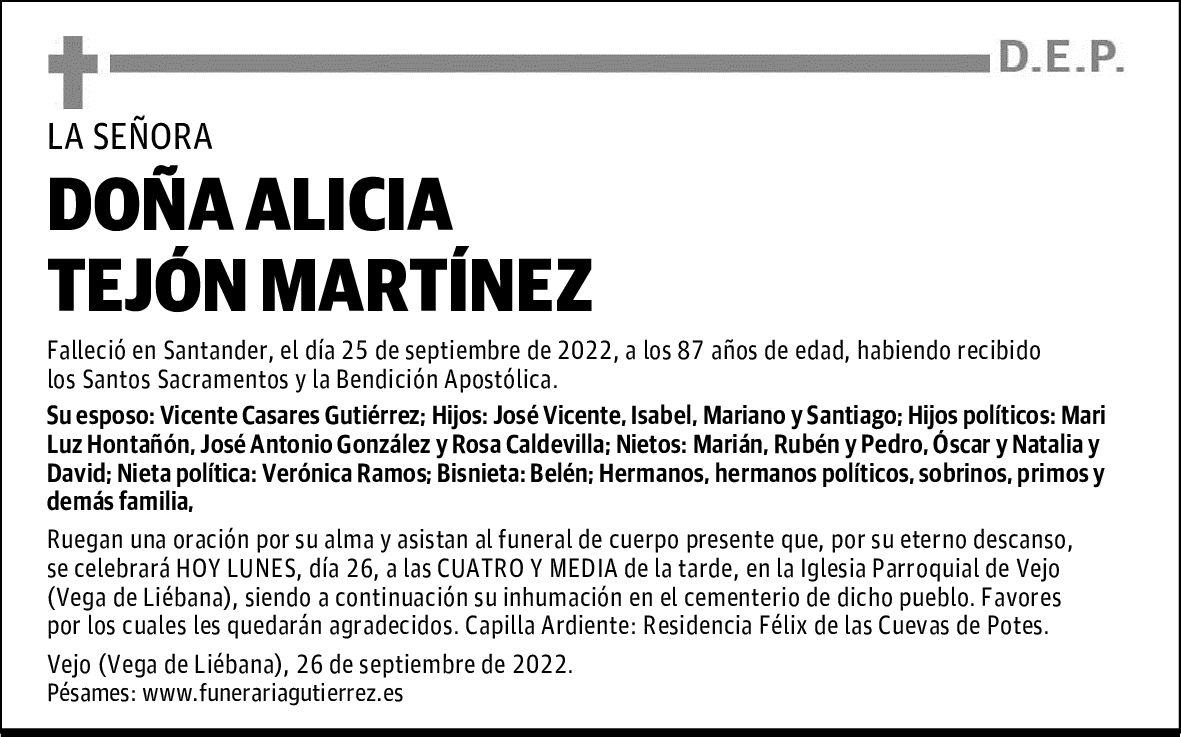 DOÑA ALICIA TEJÓN MARTÍNEZ