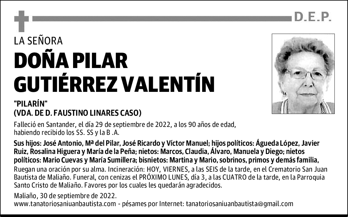 DOÑA PILAR GUTIÉRREZ VALENTÍN