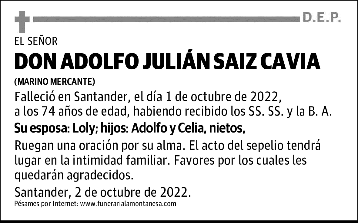 DON ADOLFO JULIÁN SAIZ CAVIA