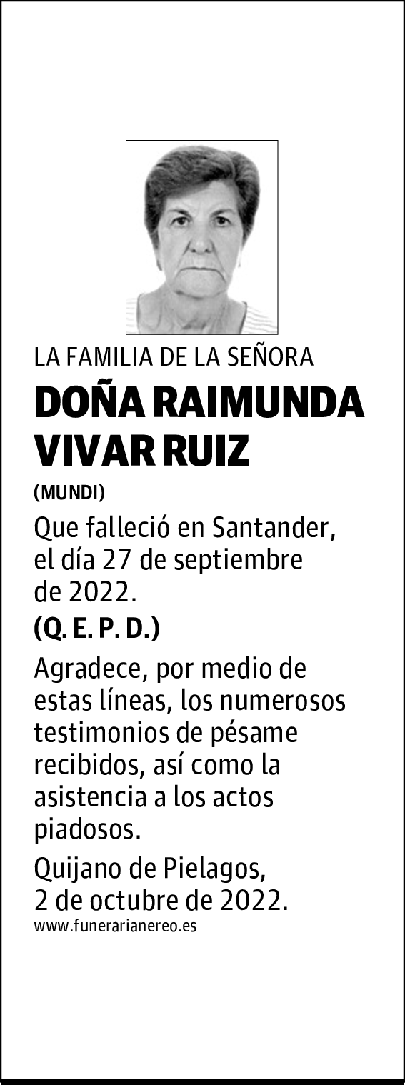 DOÑA RAIMUNDA VIVAR RUIZ