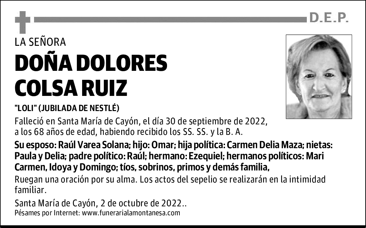 DOÑA DOLORES COLSA RUIZ