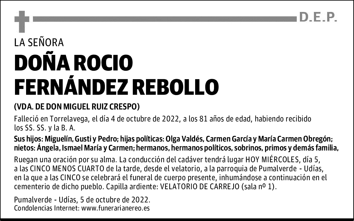 DOÑA ROCIO FERNÁNDEZ REBOLLO