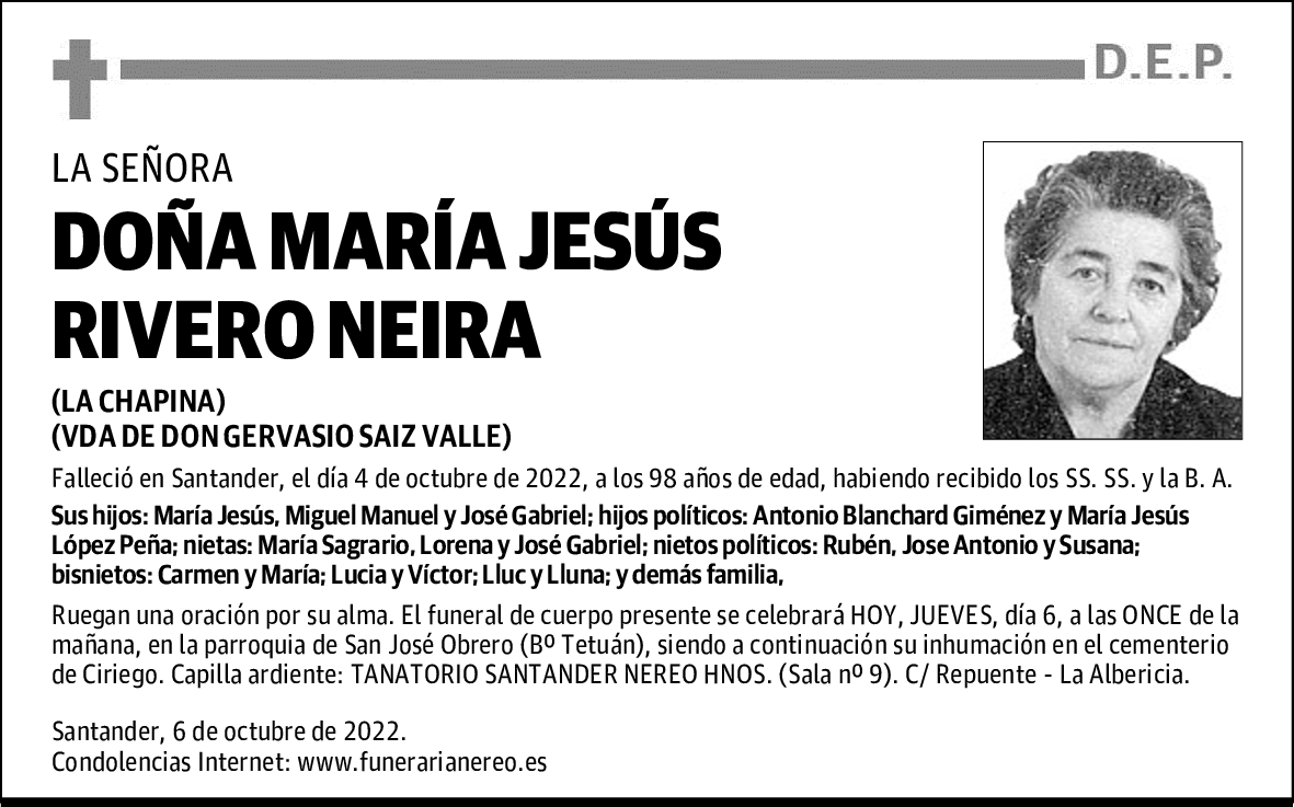 DOÑA MARÍA JESÚS RIVERO NEIRA
