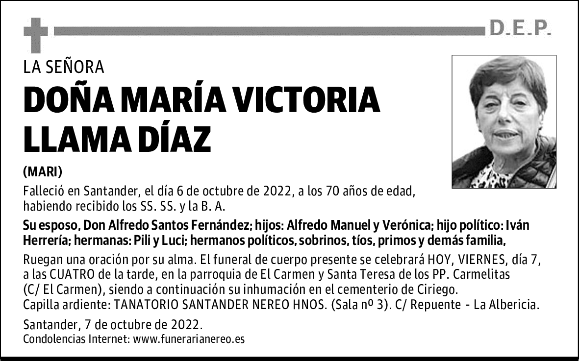 DOÑA MARÍA VICTORIA LLAMA DÍAZ