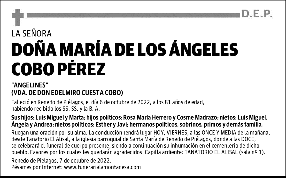 DOÑA MARÍA DE LOS ÁNGELES COBO PÉREZ