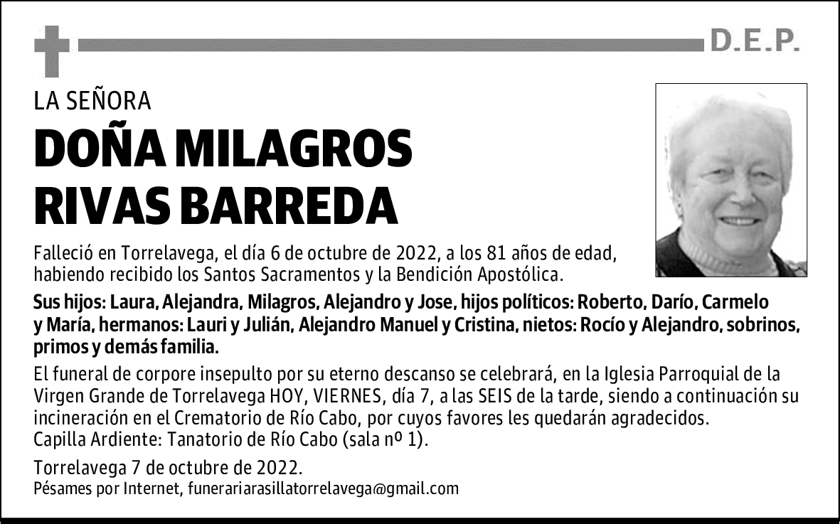 DOÑA MILAGROS RIVAS BARREDA