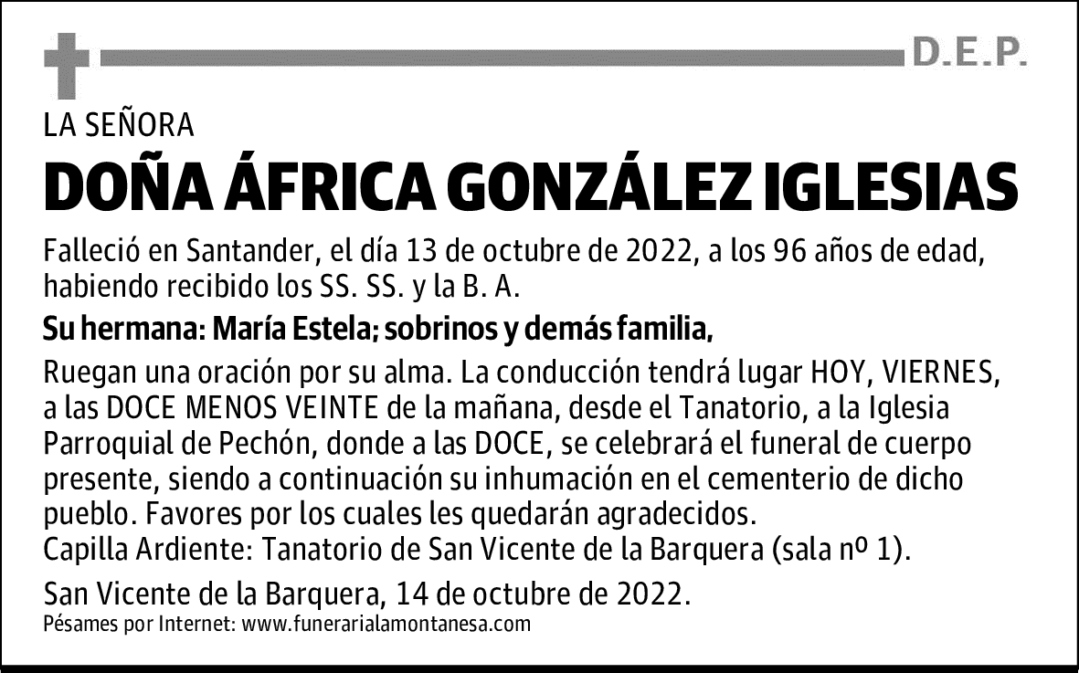 DOÑA ÁFRICA GONZÁLEZ IGLESIAS