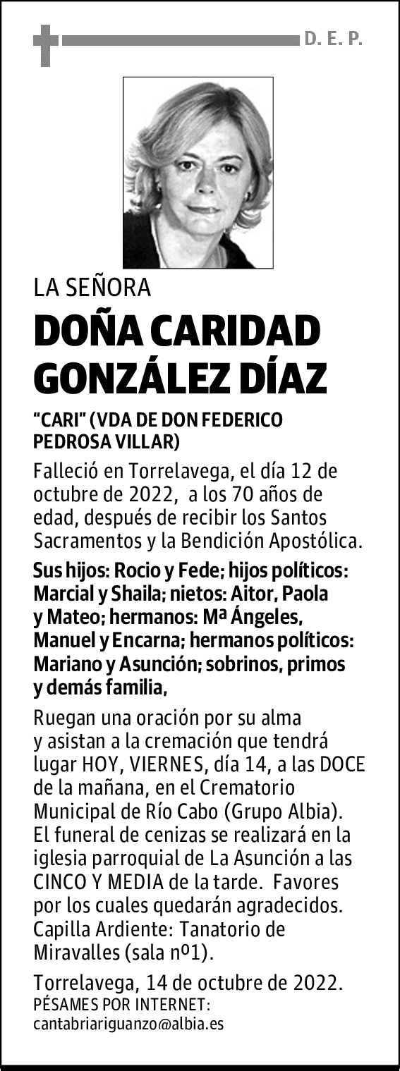 DOÑA CARIDAD GONZÁLEZ DÍAZ