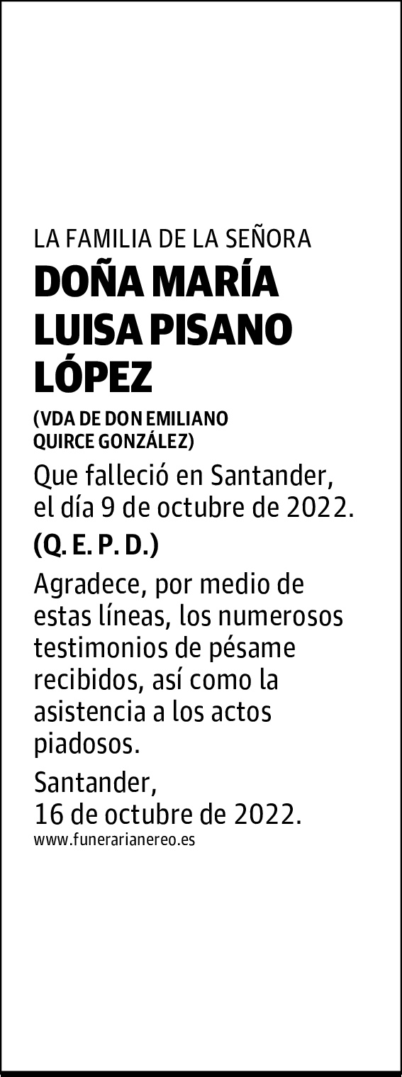 DOÑA MARÍA LUISA PISANO LÓPEZ