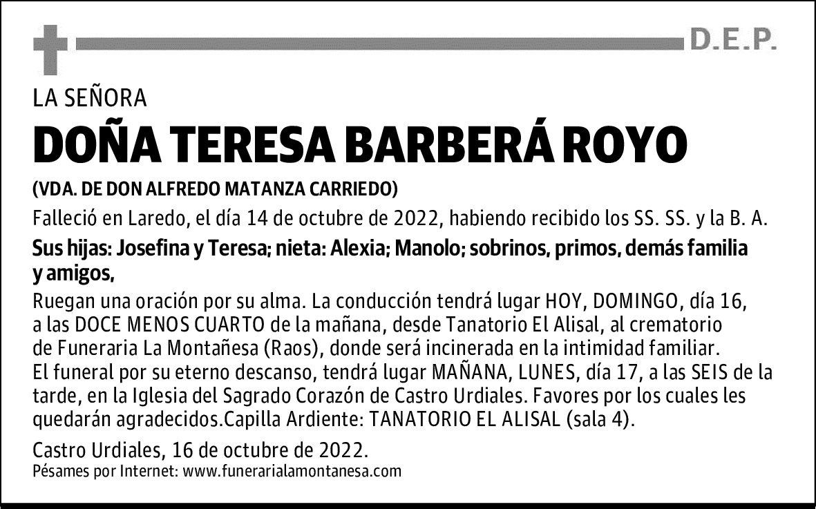 DOÑA TERESA BARBERÁ ROYO