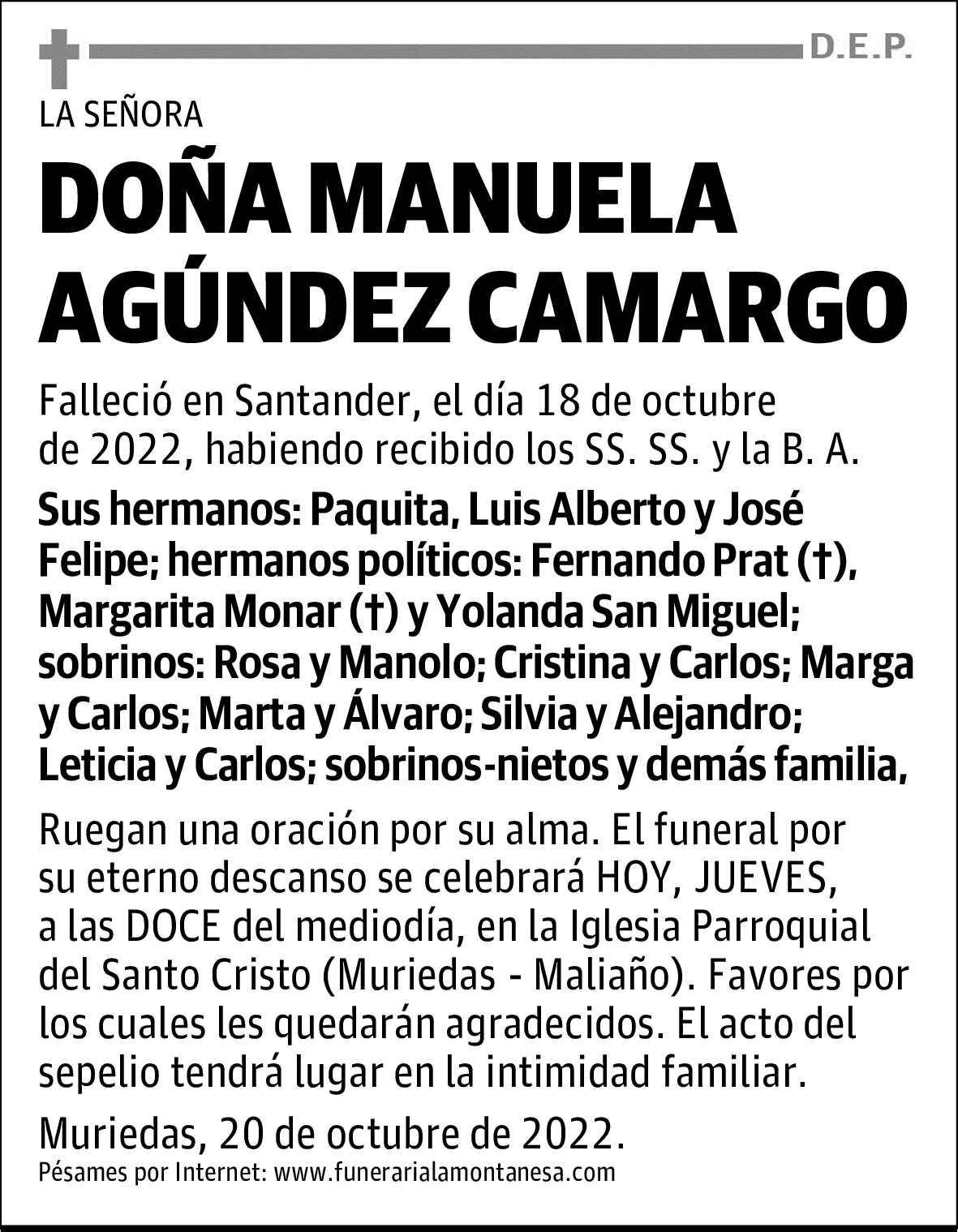 DOÑA MANUELA AGÚNDEZ CAMARGO