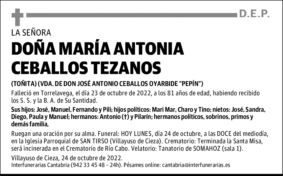 DOÑA MARÍA ANTONIA CEBALLOS TEZANOS