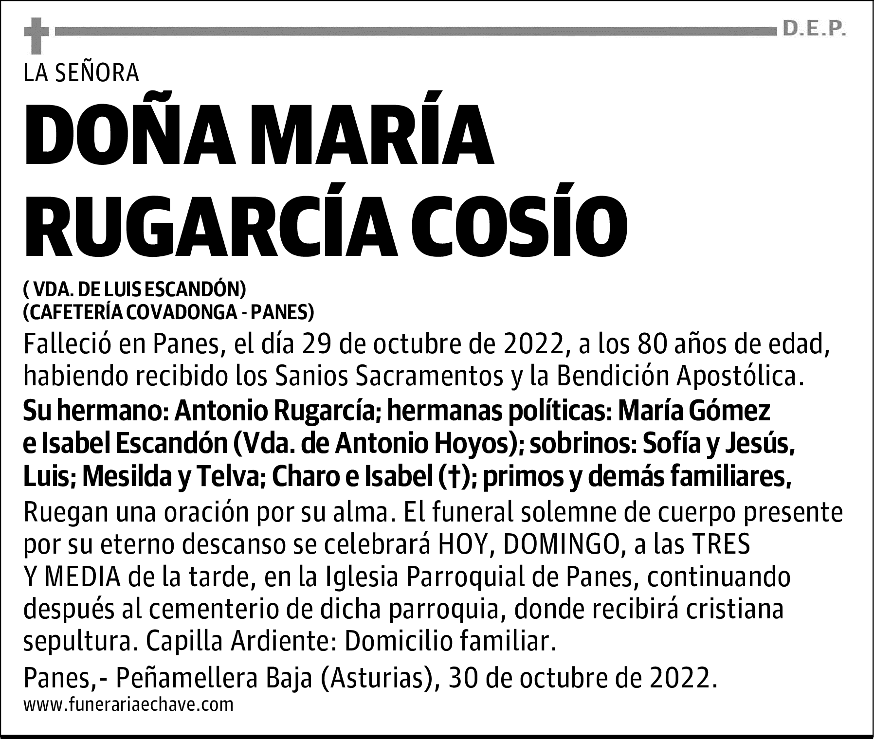 DOÑA MARÍA RUGARCÍA COSÍO