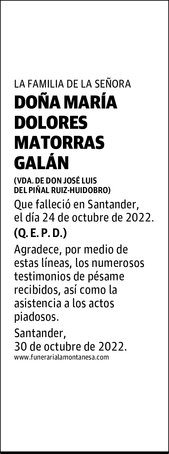 DOÑA MARÍA DOLORES MATORRAS GALÁN