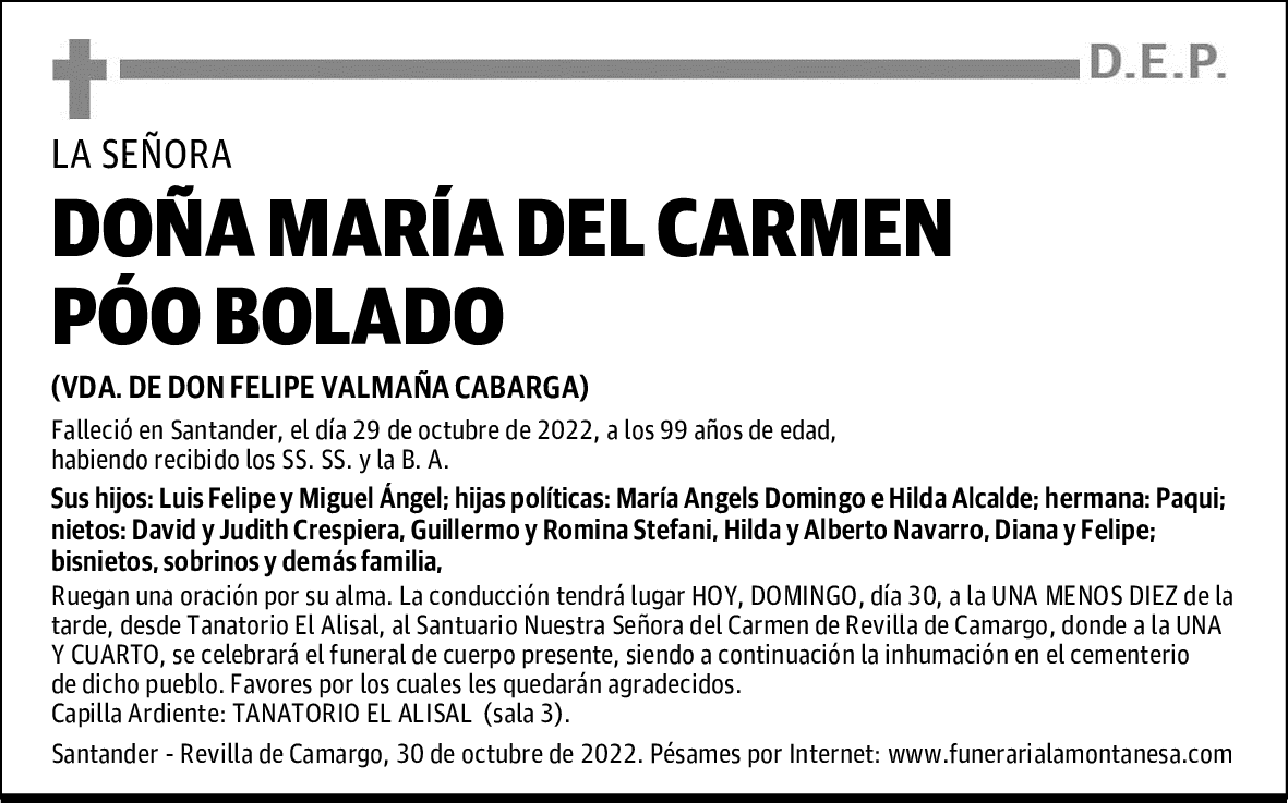 DOÑA MARÍA DEL CARMEN PÓO BOLADO