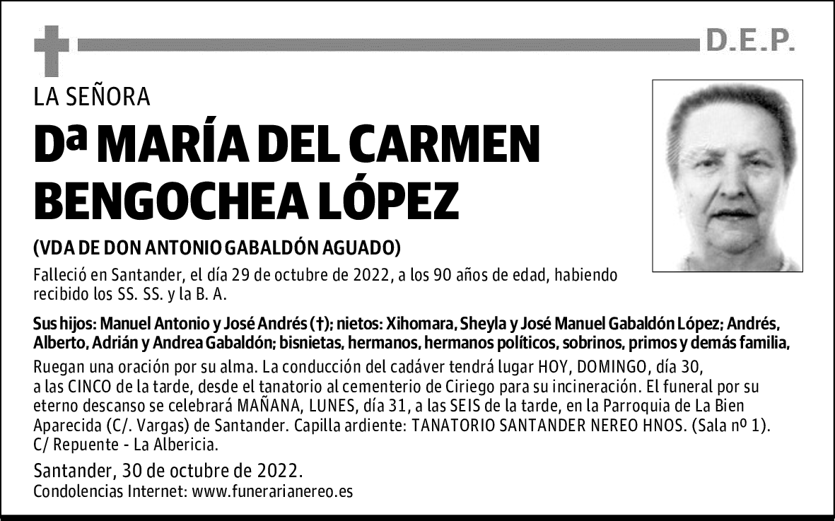 DOÑA MARÍA DEL CARMEN BENGOCHEA LÓPEZ