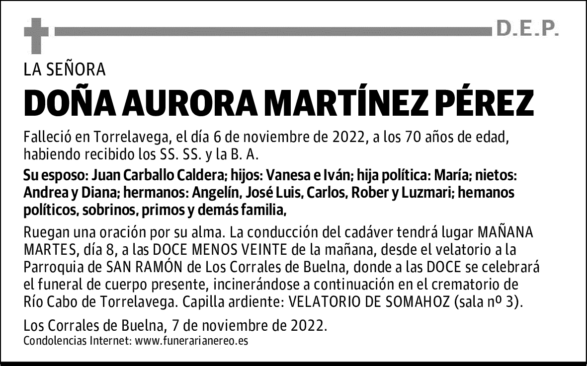 DOÑA AURORA MARTÍNEZ PÉREZ