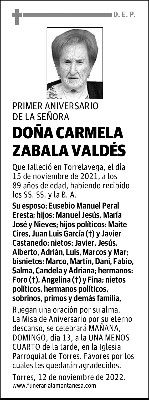 DOÑA CARMELA ZABALA VALDÉS