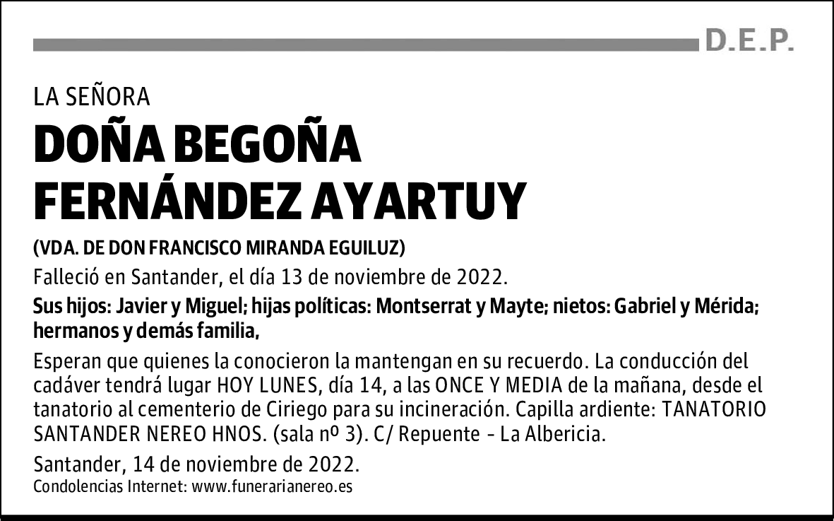 DOÑA BEGOÑA FERNÁNDEZ AYARTUY