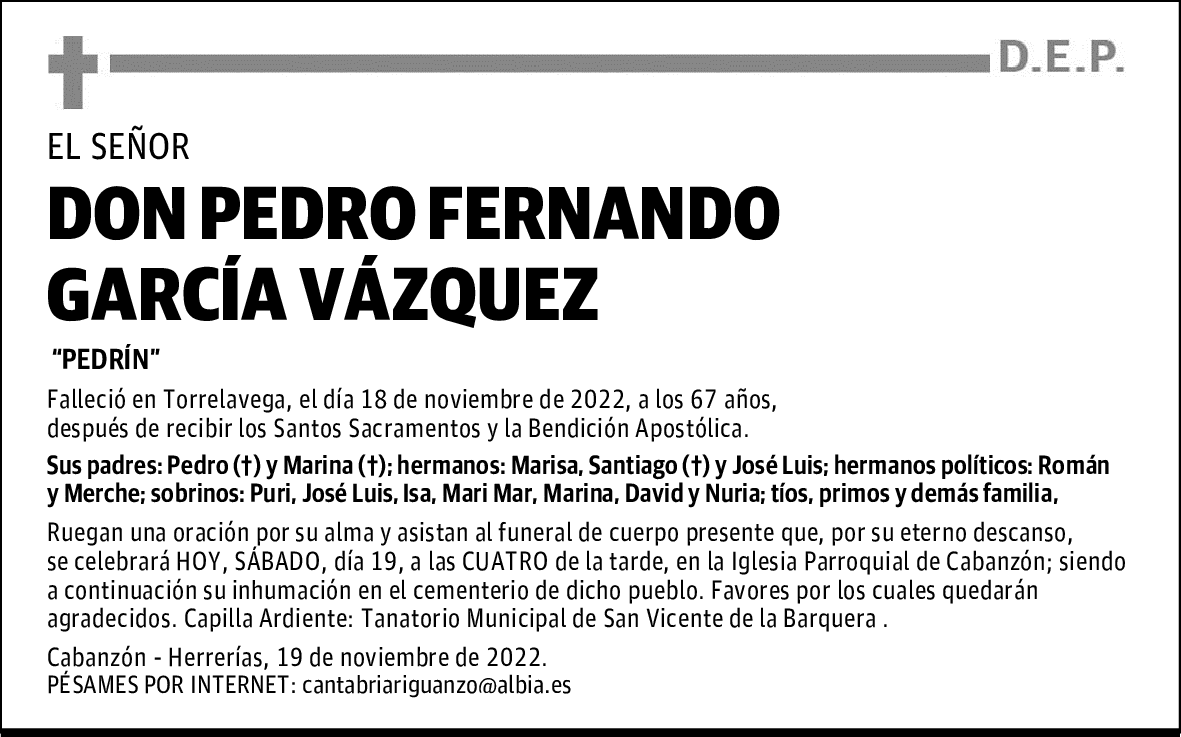 DON PEDRO FERNANDO GARCÍA VÁZQUEZ