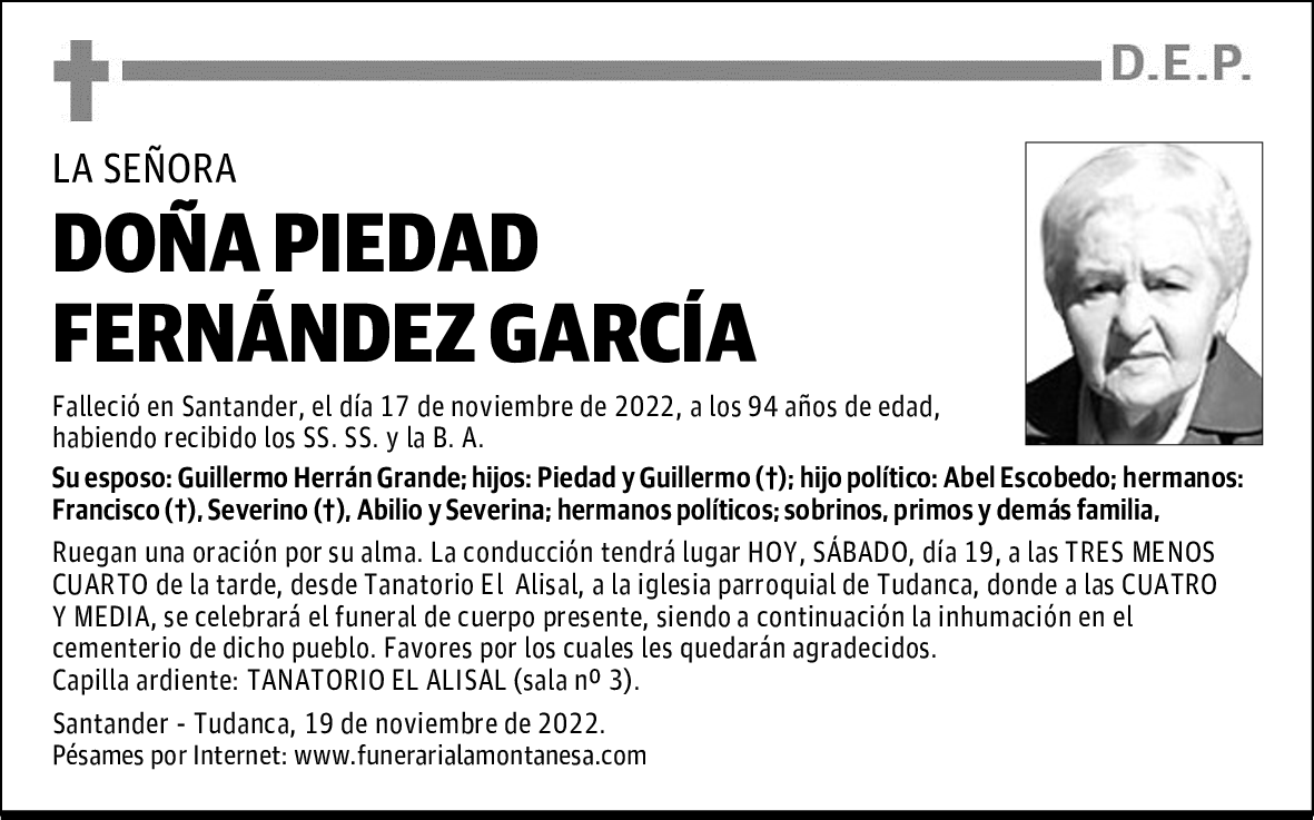 DOÑA PIEDAD FERNÁNDEZ GARCÍA