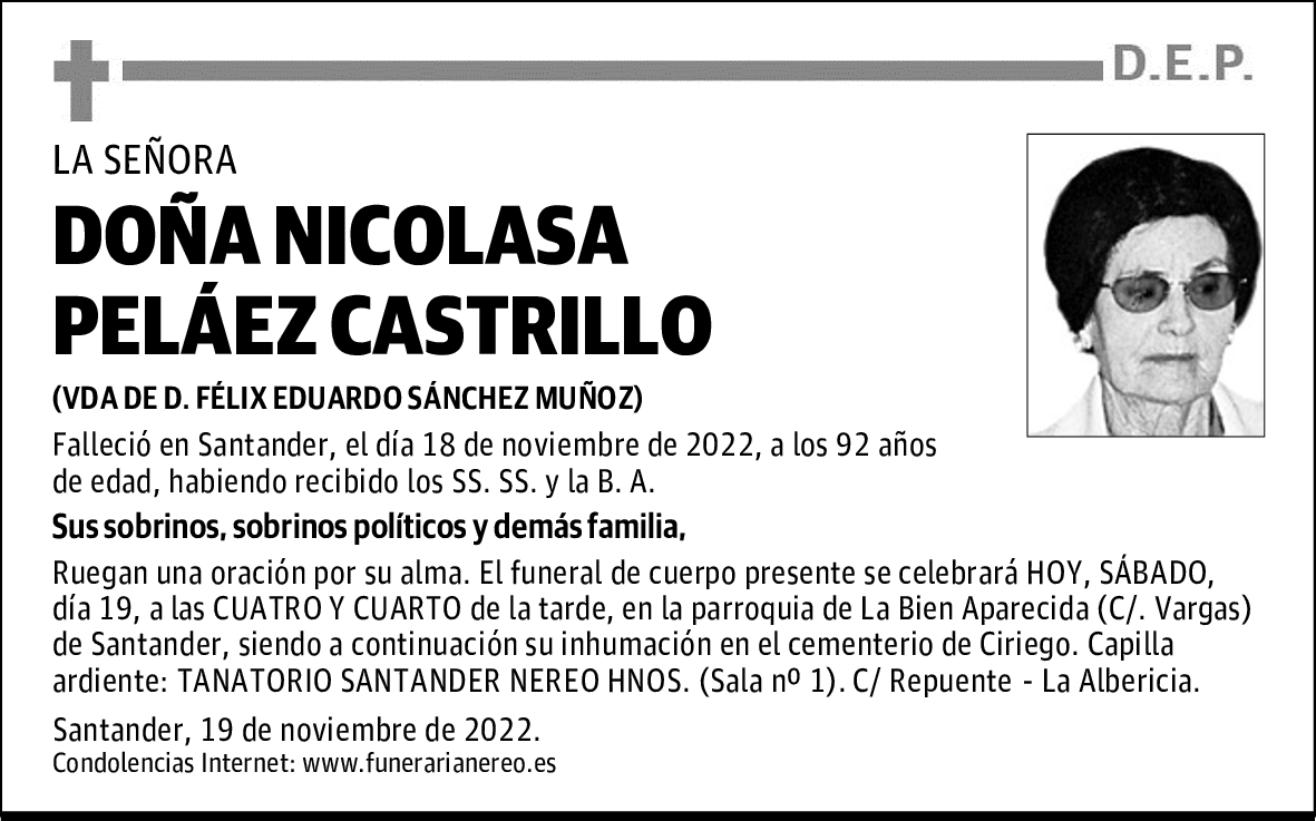DOÑA NICOLASA PELÁEZ CASTRILLO