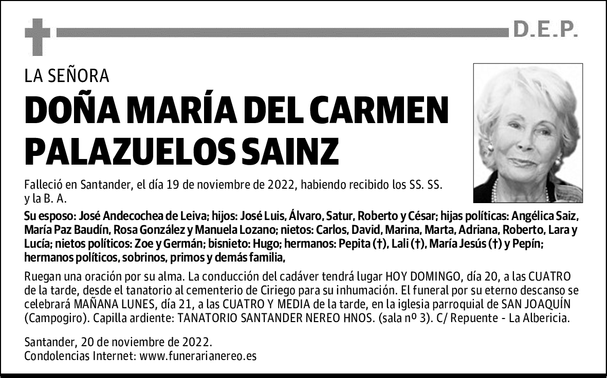 DOÑA MARÍA DEL CARMEN PALAZUELOS SAINZ