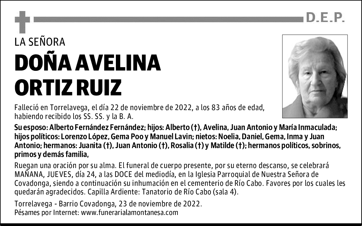 DOÑA AVELINA ORTIZ RUIZ