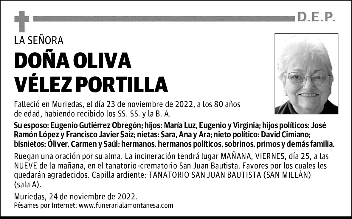 DOÑA OLIVA VÉLEZ PORTILLA