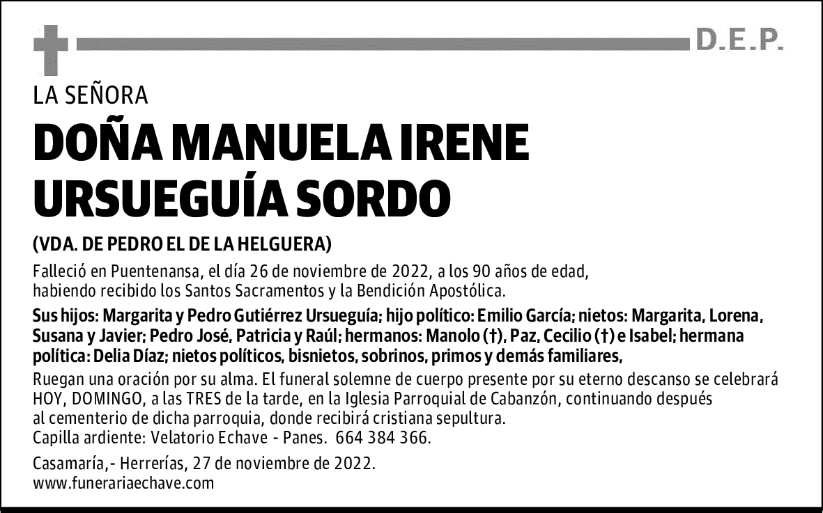 DOÑA MANUELA IRENE URSUEGUÍA SORDO
