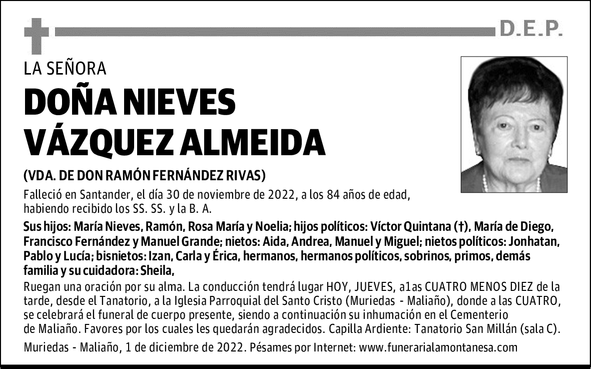 DOÑA NIEVES VÁZQUEZ ALMEIDA