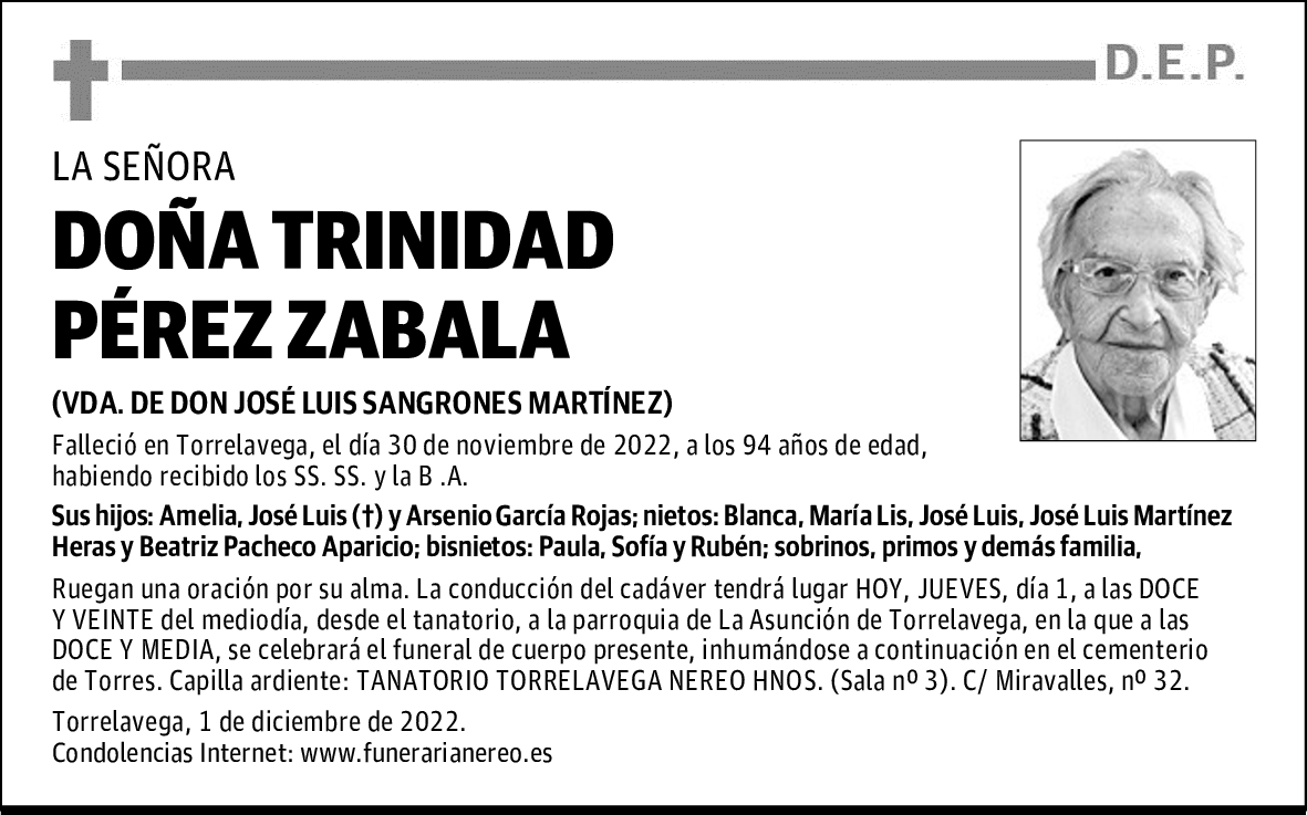 DOÑA TRINIDAD PÉREZ ZABALA