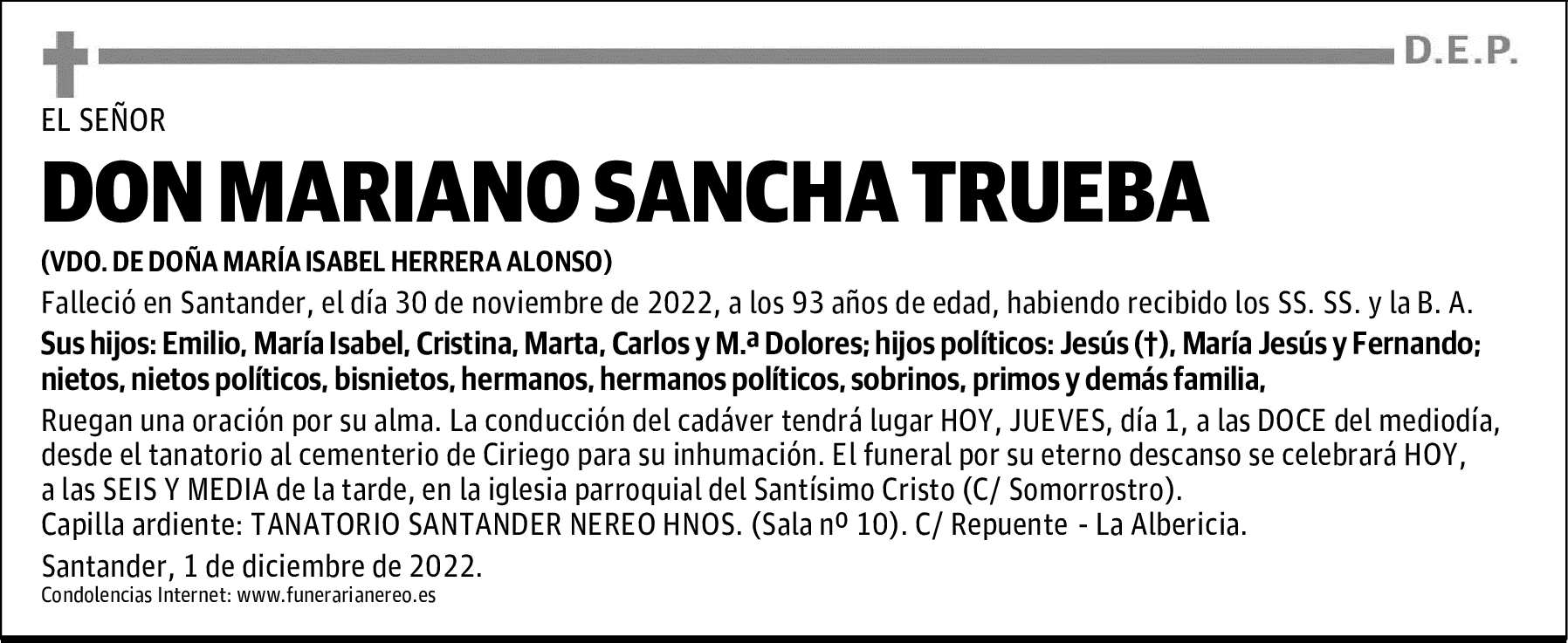 DON MARIANO SANCHA TRUEBA