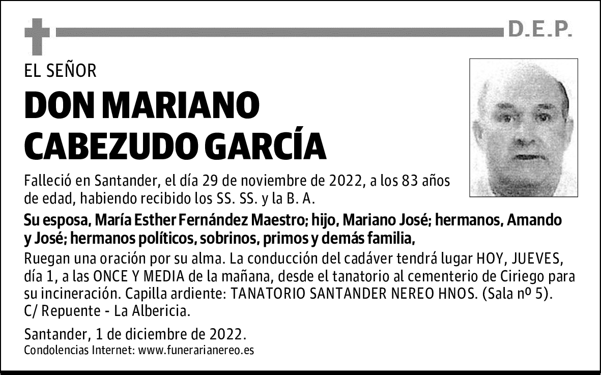 DON MARIANO CABEZUDO GARCÍA