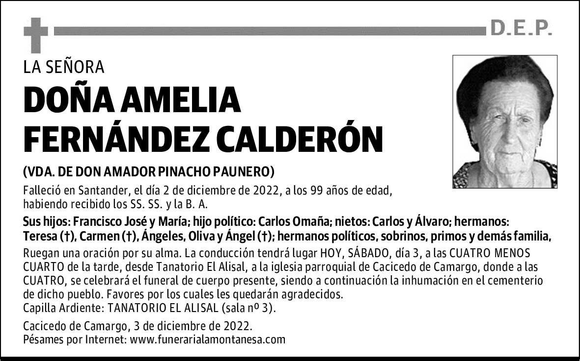 DOÑA AMELIA FERNÁNDEZ CALDERÓN