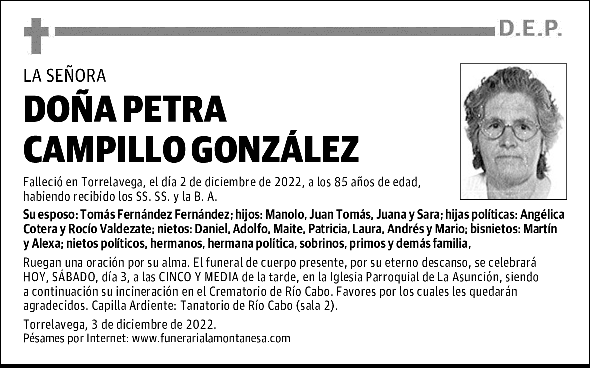 DOÑA PETRA CAMPILLO GONZÁLEZ
