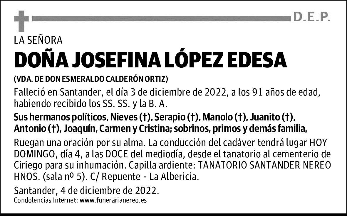 DOÑA JOSEFINA LÓPEZ EDESA