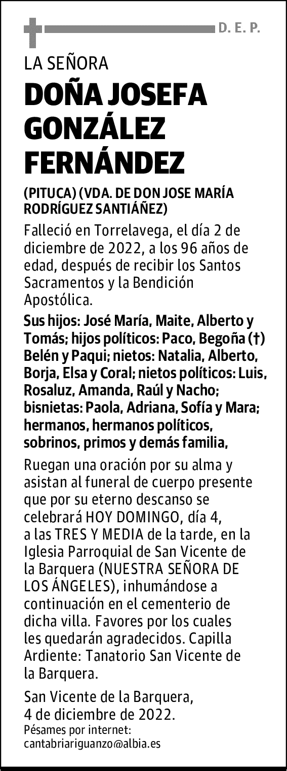 DOÑA JOSEFA GONZÁLEZ FERNÁNDEZ