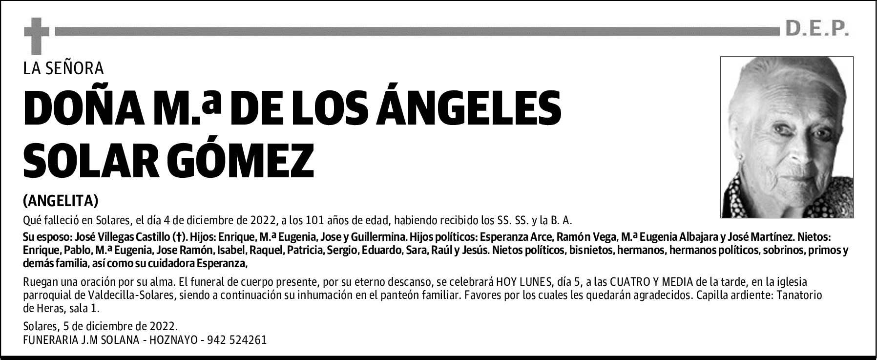 DOÑA M.ª DE LOS ÁNGELES SOLAR GÓMEZ