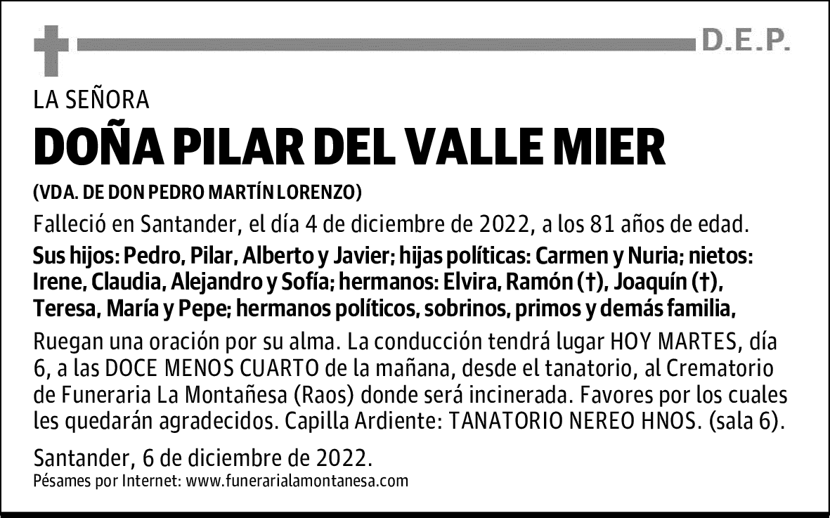 DOÑA PILAR DEL VALLE MIER