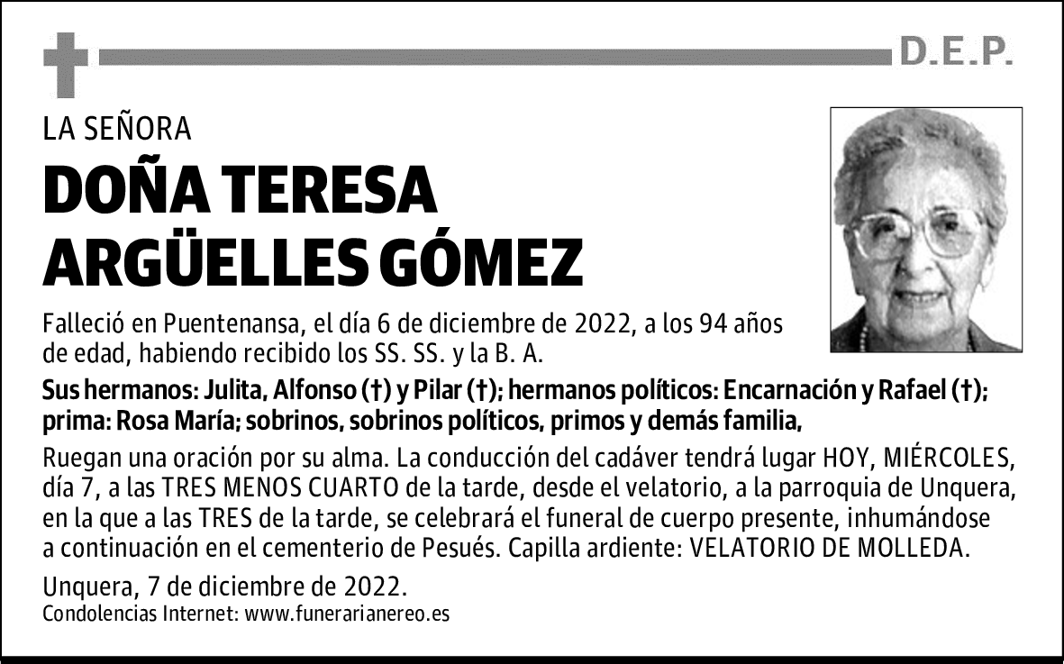 DOÑA TERESA ARGÜELLES GOMEZ
