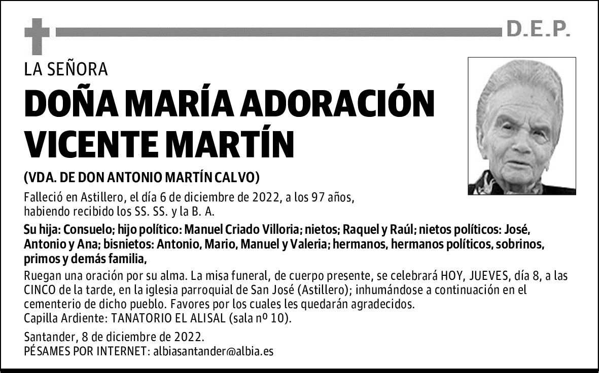 DOÑA MARÍA ADORACIÓN VICENTE MARTÍN