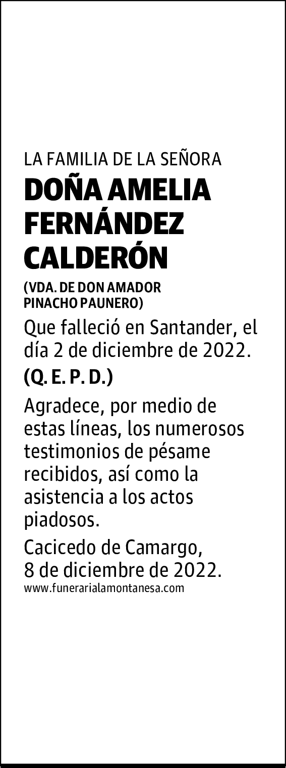 DOÑA AMELIA FERNÁNDEZ CALDERÓN