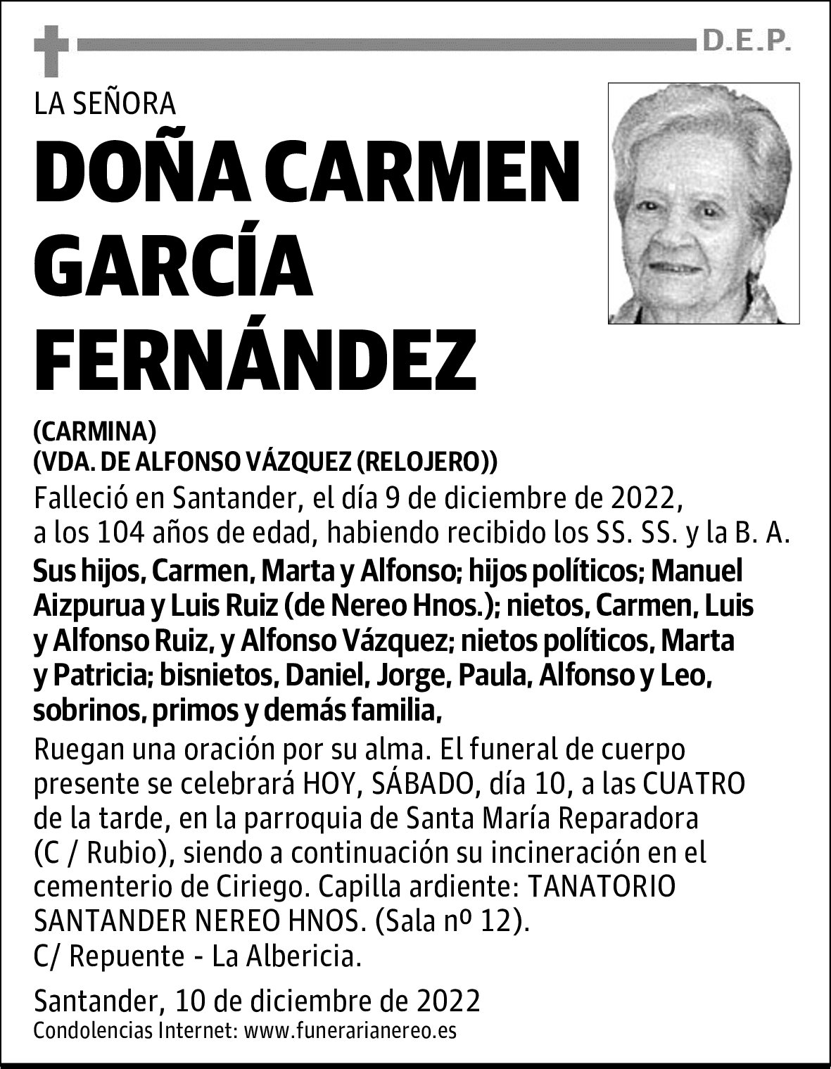 DOÑA CARMEN GARCIA FERNANDEZ